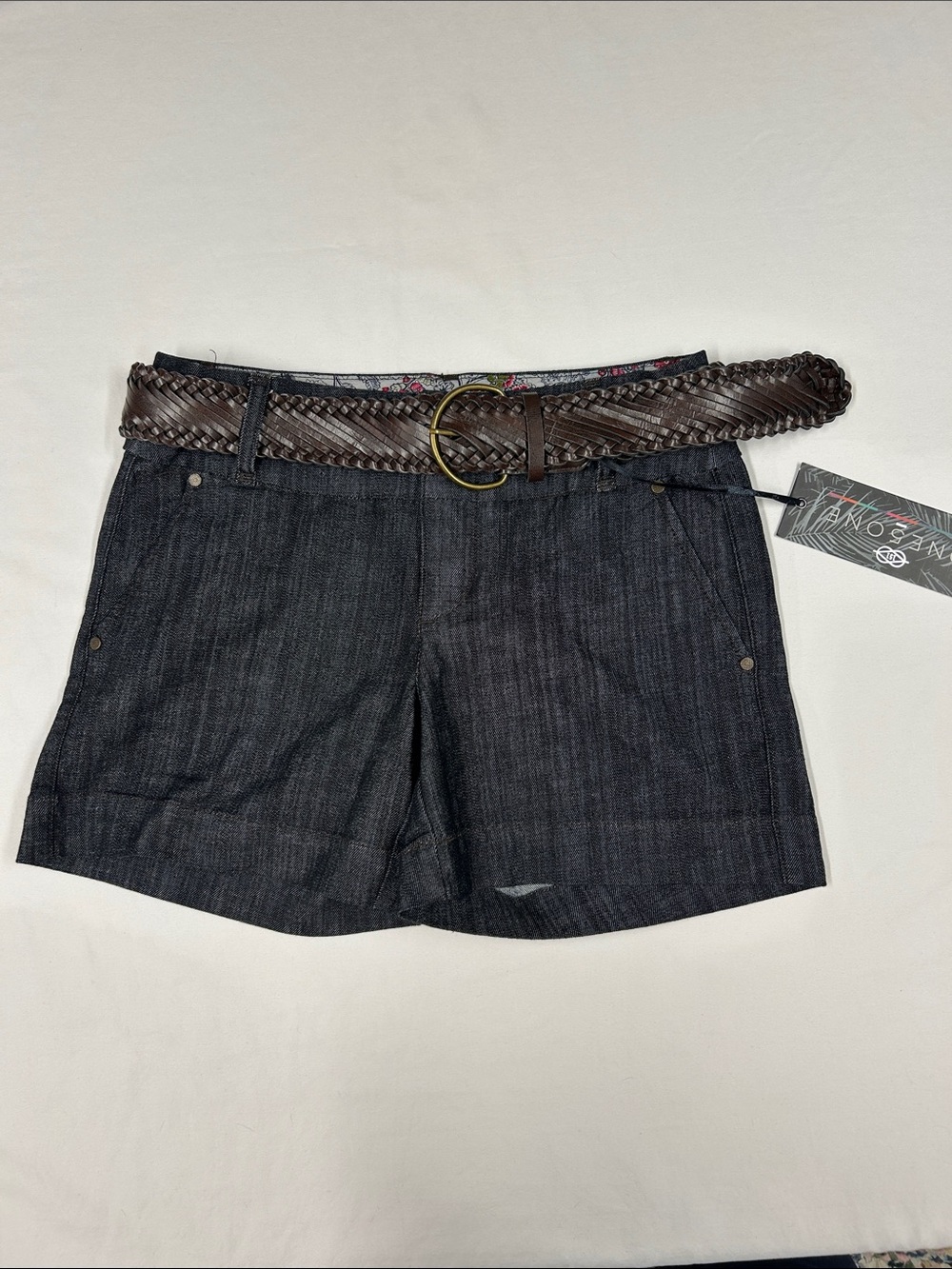 NWT ONE 5 ONE Dark Rinse Cuffed Denim Shorts w braided belt